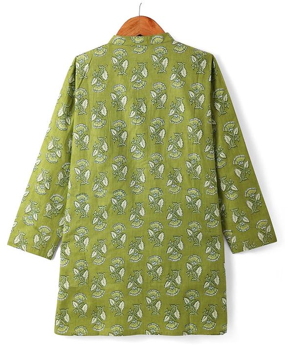 Pine Kids Cotton Woven Full Sleeves Floral Printed Kurta - Olive Green