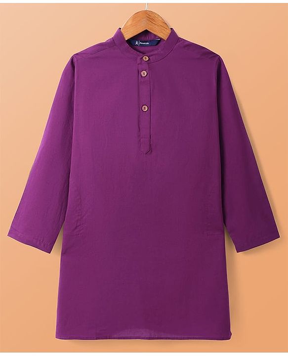 Pine Kids Cotton Woven Full Sleeves Kurta Pajama Set With Floral Printed Jacket- Purple