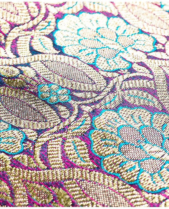 Babyhug Woven Half Puff Sleeves Pattu Pavda Brocade Choli With Lehenga & Dupatta Set & Tassel Detailing - Teal Blue