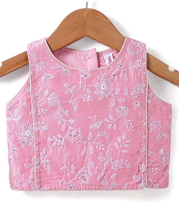 Babyhug  Sleeveless Net Embroidered Lehenga Choli and Dupatta Set- Pink