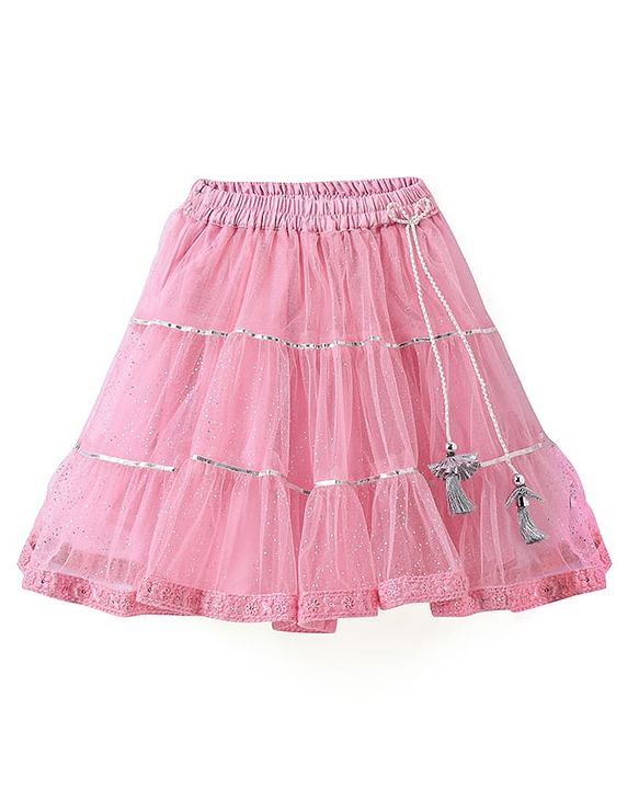 Babyhug  Sleeveless Net Embroidered Lehenga Choli and Dupatta Set- Pink