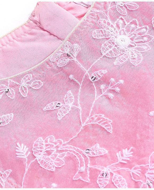 Babyhug  Sleeveless Net Embroidered Lehenga Choli and Dupatta Set- Pink