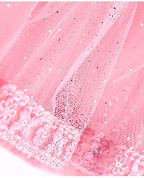 Babyhug  Sleeveless Net Embroidered Lehenga Choli and Dupatta Set- Pink