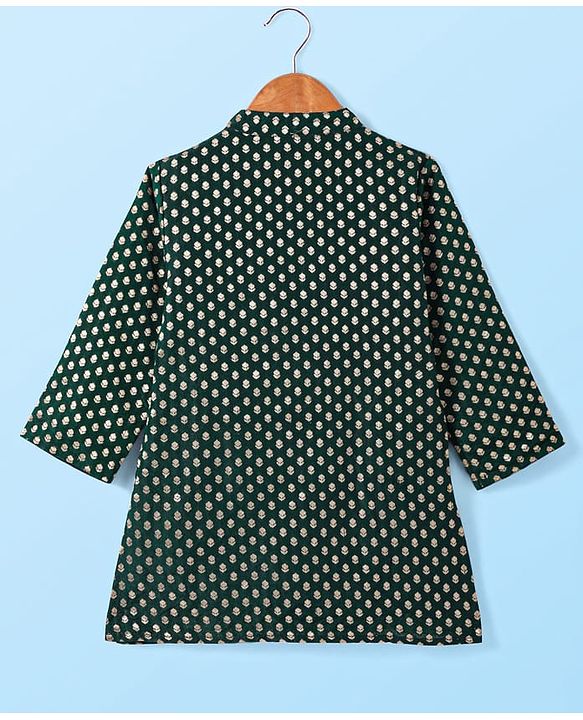 Babyhug Woven Full Sleeves Foil Printed Kurta Pajama Set - Dark Green