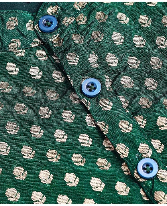 Babyhug Woven Full Sleeves Foil Printed Kurta Pajama Set - Dark Green