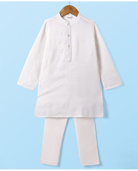 Babyhug Cotton Woven Full Sleeves Solid Self  Embroidered Kurta Pyjama Set - White