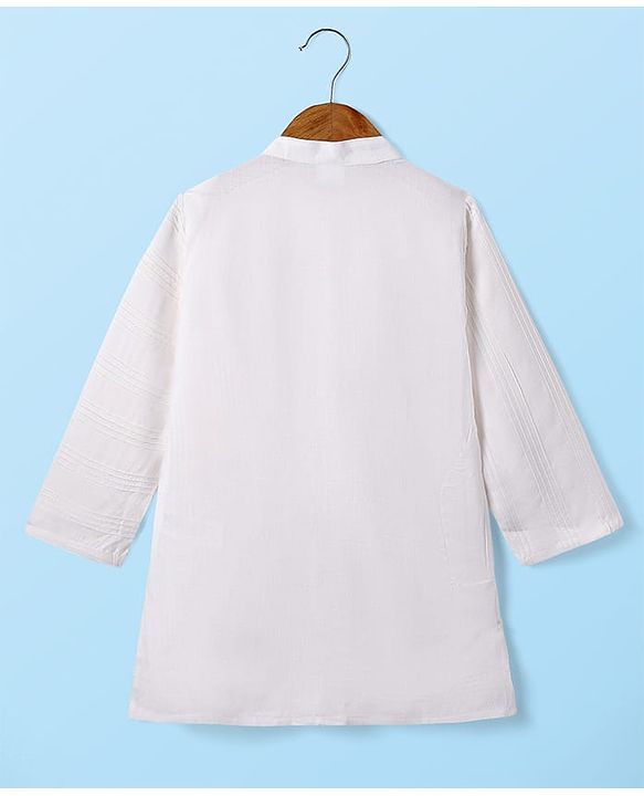 Babyhug Cotton Woven Full Sleeves Solid Self  Embroidered Kurta Pyjama Set - White