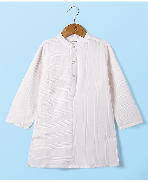 Babyhug Cotton Woven Full Sleeves Solid Self  Embroidered Kurta Pyjama Set - White