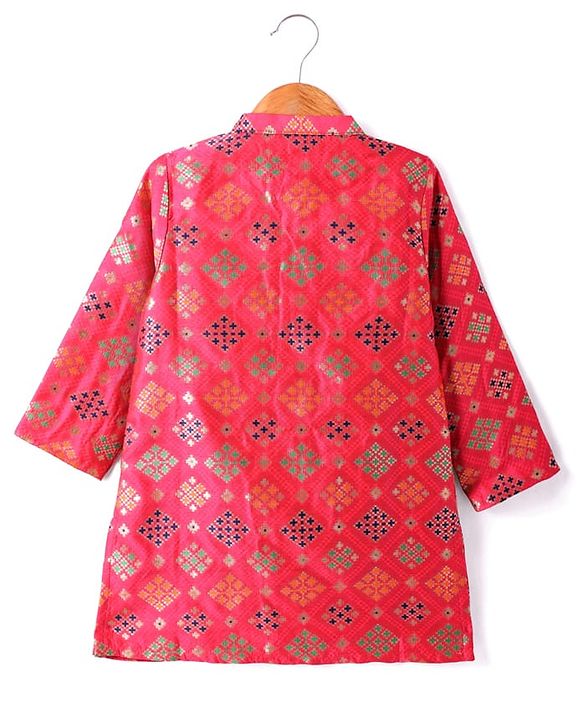 Babyhug Cotton Woven Full Sleeves Kurta Pyjama Set With Hand Block Print - Dark Pink