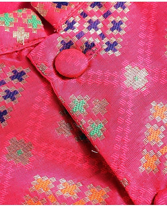 Babyhug Cotton Woven Full Sleeves Kurta Pyjama Set With Hand Block Print - Dark Pink