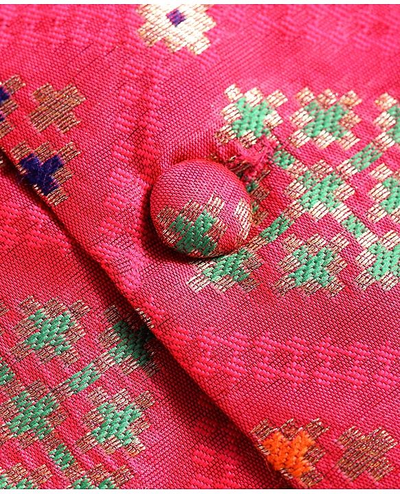 Babyhug Cotton Woven Full Sleeves Kurta Pyjama Set With Hand Block Print - Dark Pink