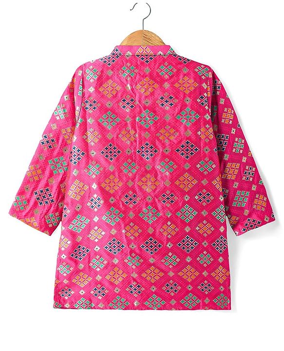 Babyhug Cotton Woven Full Sleeves Front Open Foil Printed Pyjama Kurta Set - Dark Pink