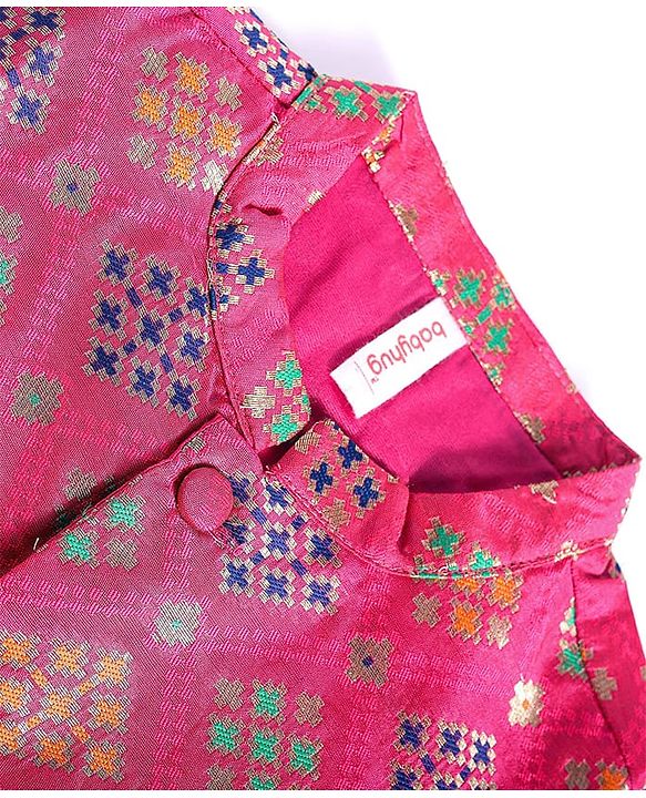 Babyhug Cotton Woven Full Sleeves Front Open Foil Printed Pyjama Kurta Set - Dark Pink