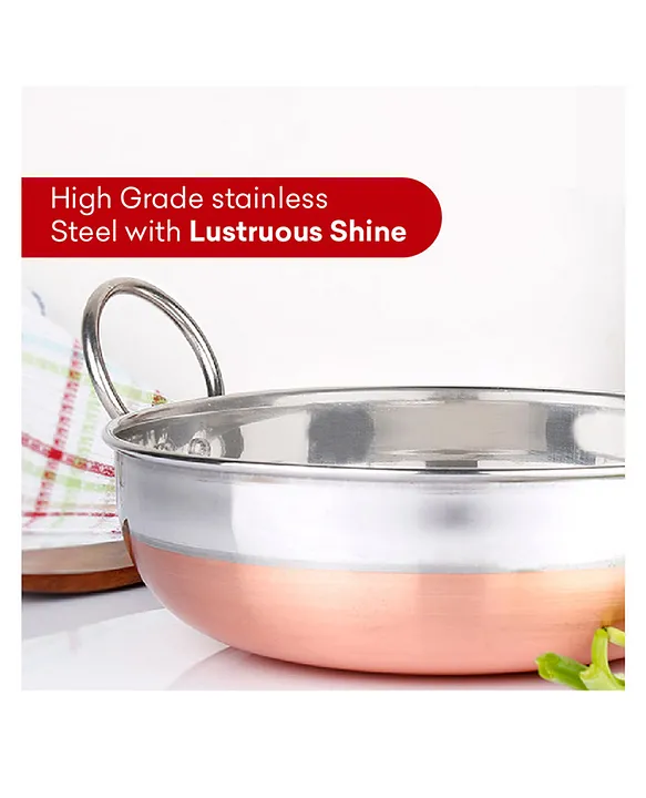 Omega Stainless Steel Copper Bottom Oster Set - 2Pcs (Kadai - 1.8L