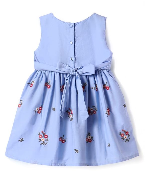 Babyhug Cotton Woven Half Sleeves Shrug with Floral Embroidered Frock - Red & Blue