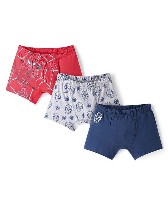 Pine Kids Marvel Lycra Knit Trunks With Spider Man Print Pack Of 3 - Red Grey & Blue