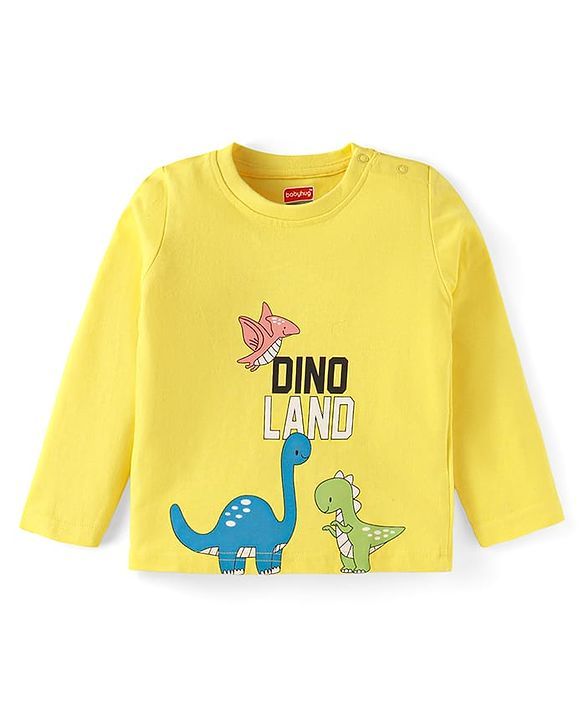 Babyhug Cotton Knit Full Sleeves Night Suit With Dino Print - Yellow