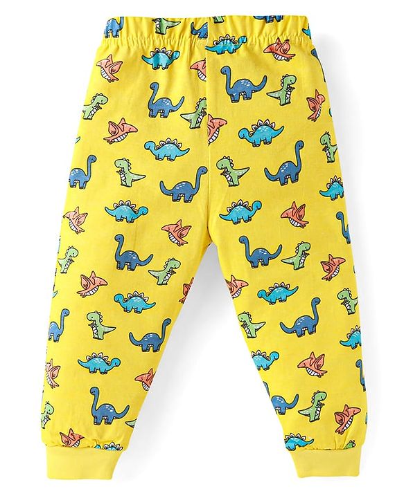 Babyhug Cotton Knit Full Sleeves Night Suit With Dino Print - Yellow