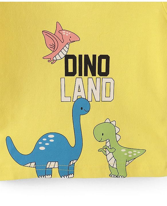Babyhug Cotton Knit Full Sleeves Night Suit With Dino Print - Yellow