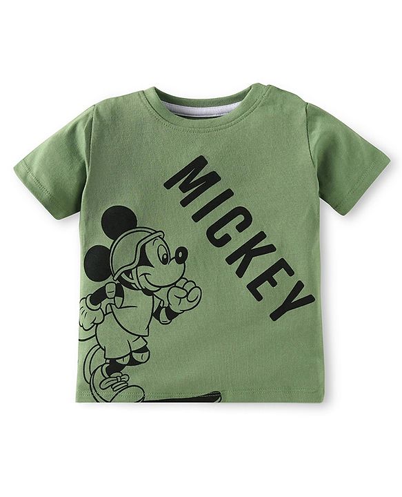 Babyhug Disney Single Jersey Knit Half Sleeves T-Shirt & Shorts Set With Mickey Mouse Graphics - Green