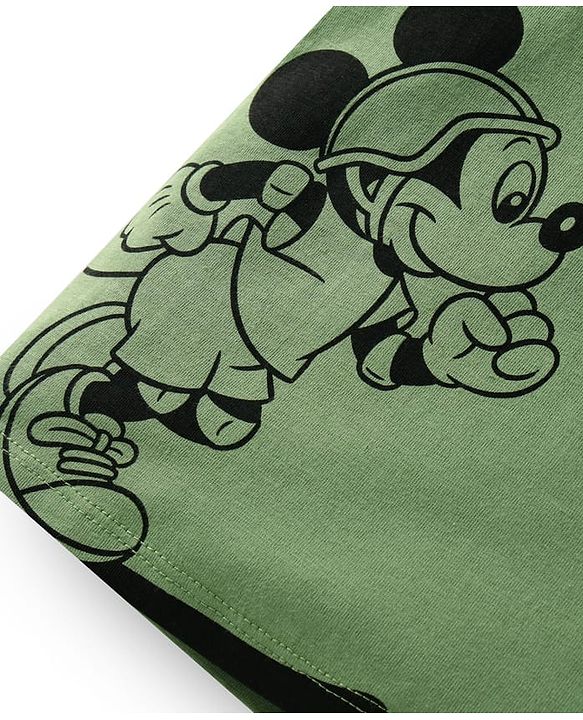 Babyhug Disney Single Jersey Knit Half Sleeves T-Shirt & Shorts Set With Mickey Mouse Graphics - Green