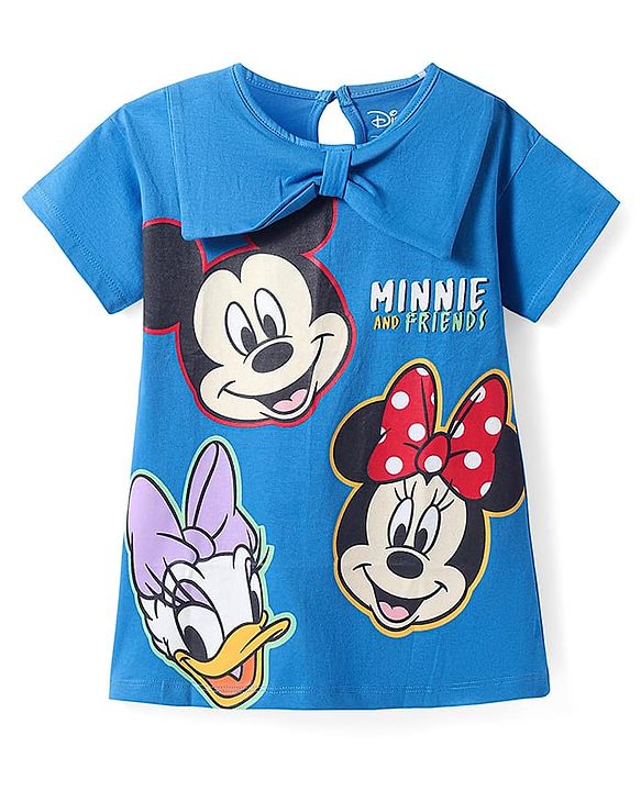 Babyhug Disney Cotton Knit Half Sleeves Dress with Minnie Mouse Graphics & Collar Detailing - Blue