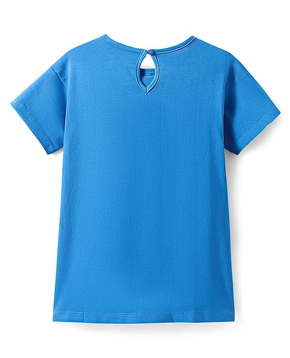 Babyhug Disney Cotton Knit Half Sleeves Dress with Minnie Mouse Graphics & Collar Detailing - Blue