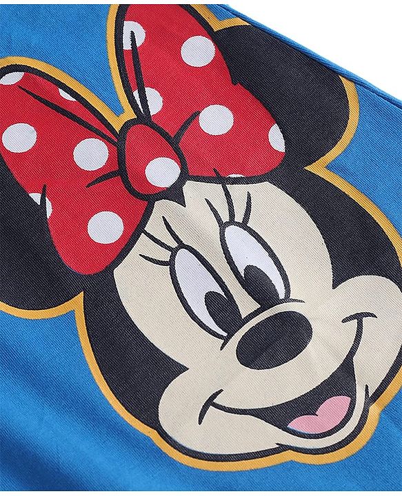 Babyhug Disney Cotton Knit Half Sleeves Dress with Minnie Mouse Graphics & Collar Detailing - Blue