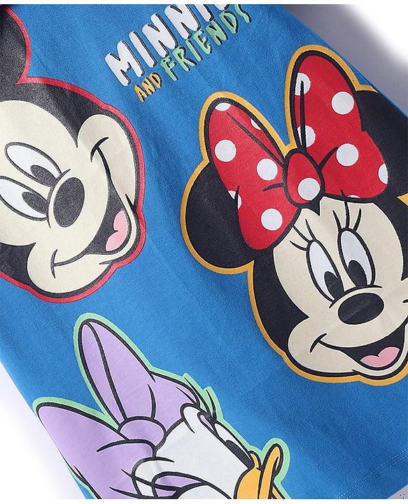 Babyhug Disney Cotton Knit Half Sleeves Dress with Minnie Mouse Graphics & Collar Detailing - Blue