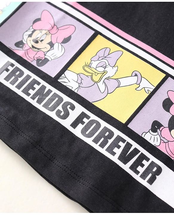 Babyhug Disney Cotton Knit Half Sleeves T-Shirt & Shorts Set With Minnie & Friends Graphics - Black