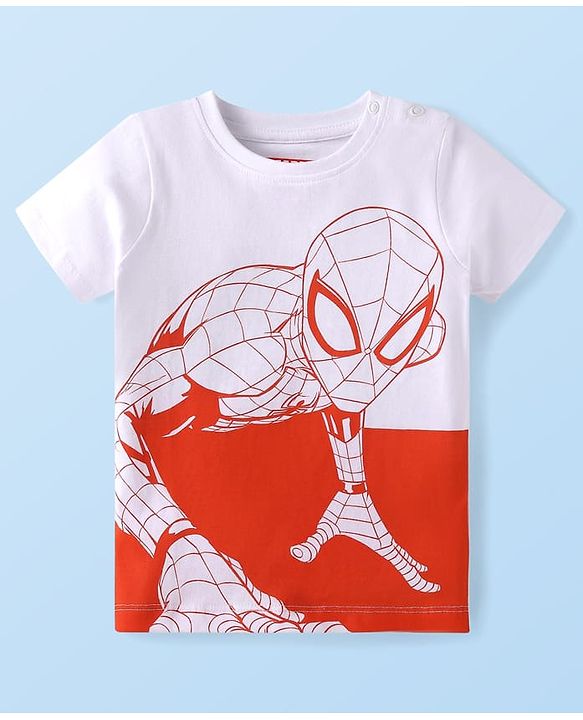 Babyhug Marvel Single Jersey Knit Half Sleeves T-Shirt With Spiderman Graphics - White