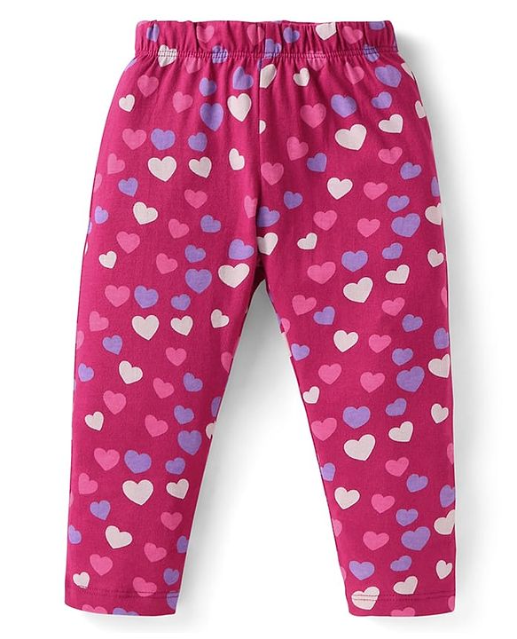 Babyhug Cotton Knit Full Sleeves Night Suit with Unicorn & Heart Print - Dark Pink