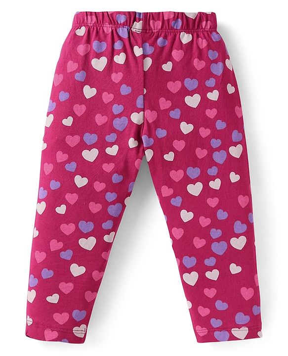 Babyhug Cotton Knit Full Sleeves Night Suit with Unicorn & Heart Print - Dark Pink