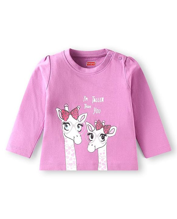 Babyhug Cotton Knit Full Sleeves Night Suit with Giraffe & Heart Print - Lilac