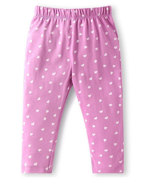 Babyhug Cotton Knit Full Sleeves Night Suit with Giraffe & Heart Print - Lilac