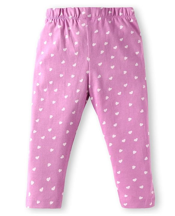 Babyhug Cotton Knit Full Sleeves Night Suit with Giraffe & Heart Print - Lilac