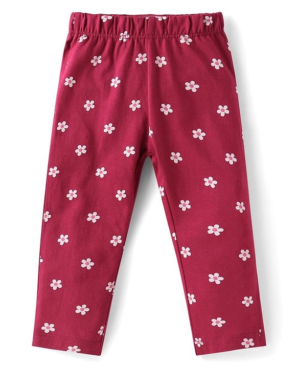 Babyhug Cotton Woven Full Sleeves Floral & Bunny Printed Night Suit - Wine