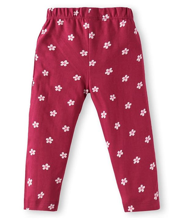 Babyhug Cotton Woven Full Sleeves Floral & Bunny Printed Night Suit - Wine