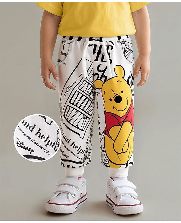Babyhug Disney Terry Knit Full Length Winnie The Pooh Printed Lounge Pant - White
