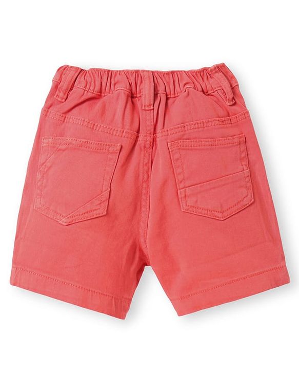 Babyhug Washed Denim Mid Thigh Shorts With Stretch - Coral