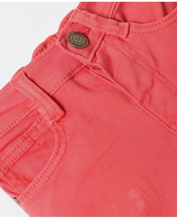 Babyhug Washed Denim Mid Thigh Shorts With Stretch - Coral