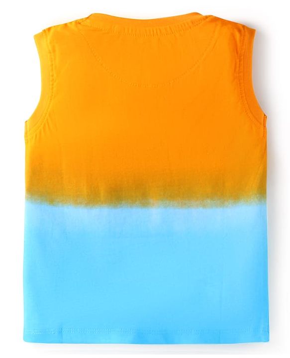Babyhug Cotton Knit Sleeveless Tank T-Shirt With Vehicle Print - Yellow