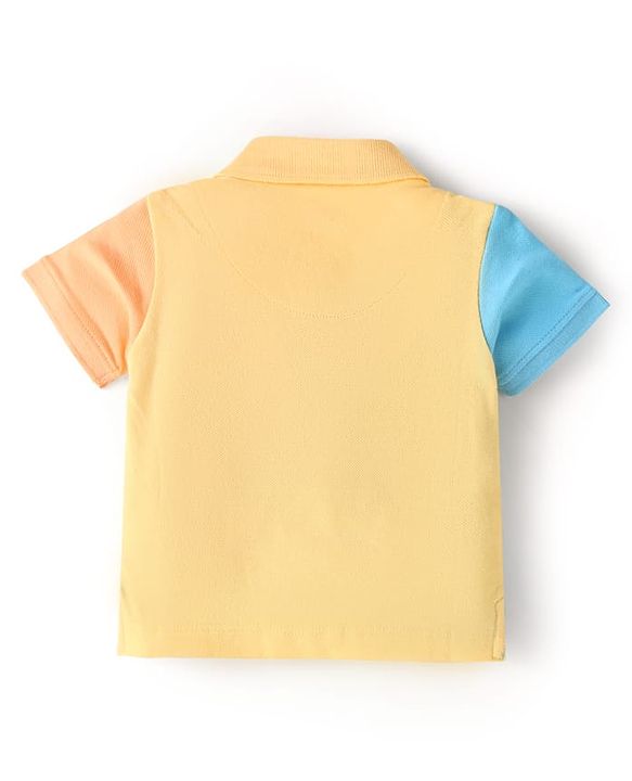 Babyhug Cotton Knit Half Sleeves Cut & Sew Polo T-Shirt with Text Embroidered - Yellow