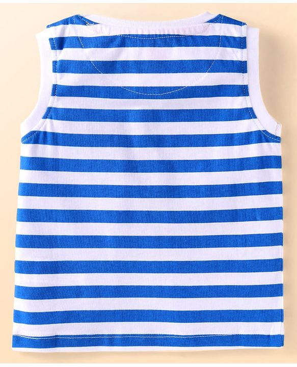 Babyhug Cotton Knit Sleeveless Striped Tank T-Shirt With Crab Print - Navy Blue