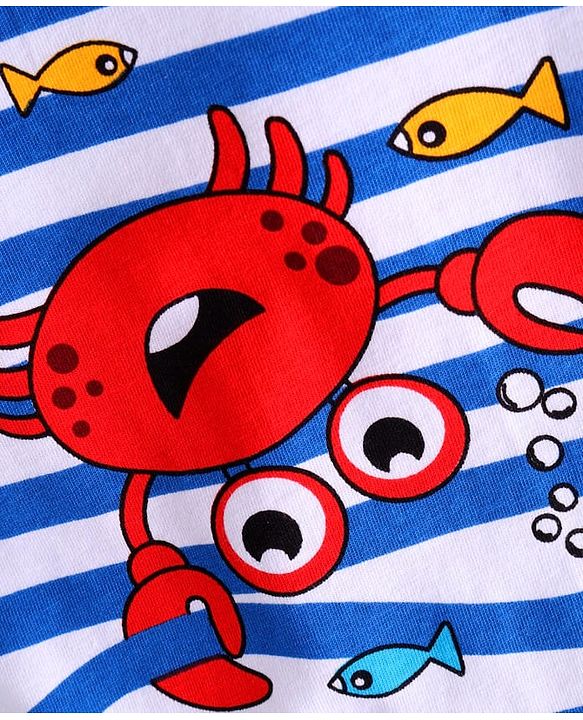 Babyhug Cotton Knit Sleeveless Striped Tank T-Shirt With Crab Print - Navy Blue