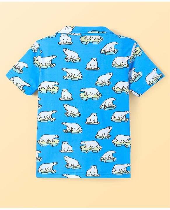 Pine Kids Single Jersey Knit Half Sleeves Night Suit Polar Bear Print - Blue