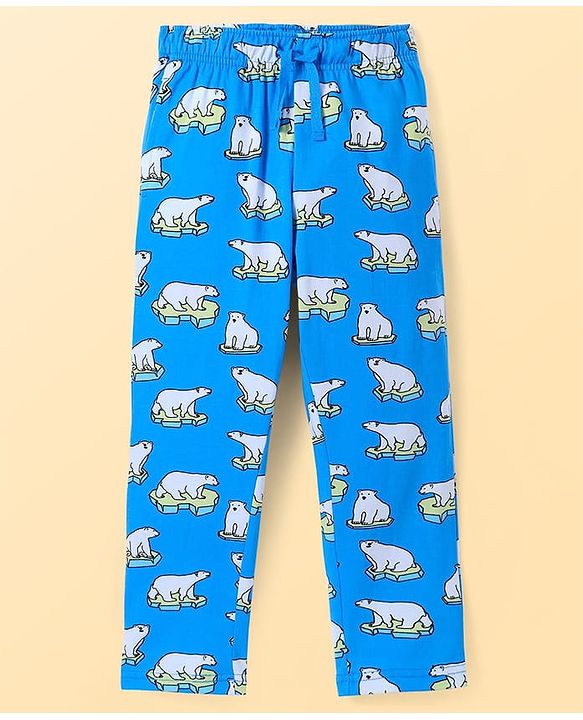 Pine Kids Single Jersey Knit Half Sleeves Night Suit Polar Bear Print - Blue