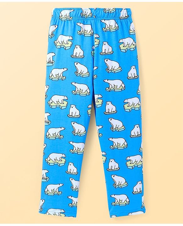 Pine Kids Single Jersey Knit Half Sleeves Night Suit Polar Bear Print - Blue