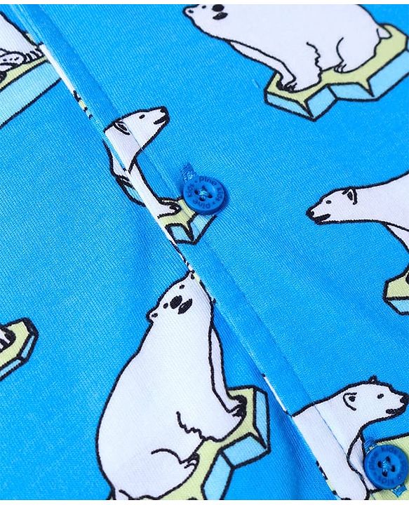 Pine Kids Single Jersey Knit Half Sleeves Night Suit Polar Bear Print - Blue