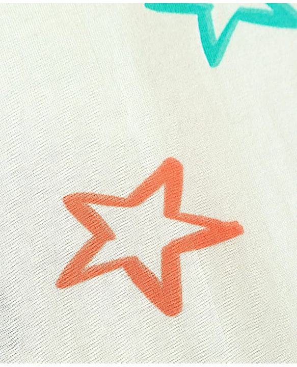 Pine Kids Single Jersey Knit Full Sleeves Front Open Night Suit Star Print - Sea Green